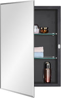 Black Bathroom Medicine Cabinet with Beveled Edge Mirrored Door 16 x 22 inch, Recessed or Surface Mount, with Adjustable Glass Shelves