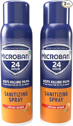 MICROBAN Sanitizing Spray, 15 oz., 2 Pack, Citrus, Disinfects, Sanitizes, Eliminates Odors, and Keeps Killing 99.9% of Bacteria on Hard, Non-Porous Surfaces in Your Home for up to 24 Hours