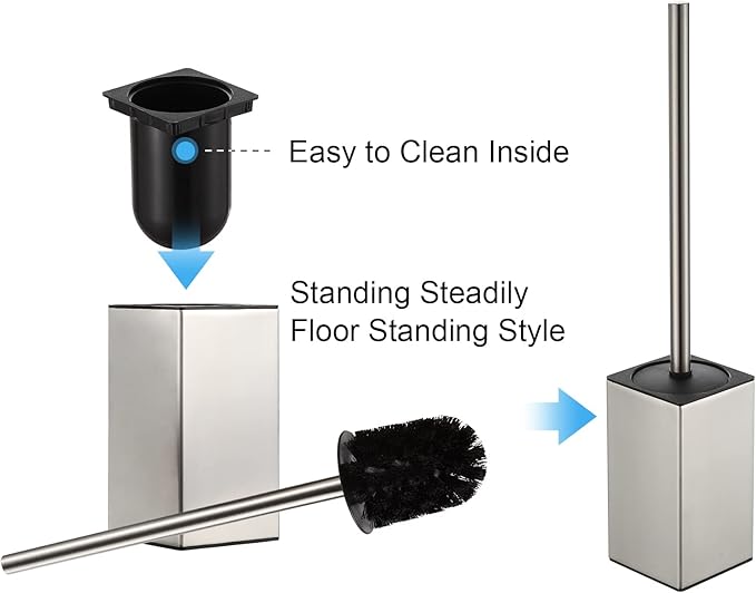 BGL Toilet Brush Holder Stainless Steel 304 Standing Brushed Nickel Square Toilet Bowl Brush for Bathroom Storage and Organization