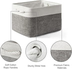 Storage Basket for Shelves - 17X15X12 inch 2 Pack Fabric Cube Storage Bin Collapsible Baskets for Organizing with Rope, Storage Box for Cloth Decorative (White & Grey)