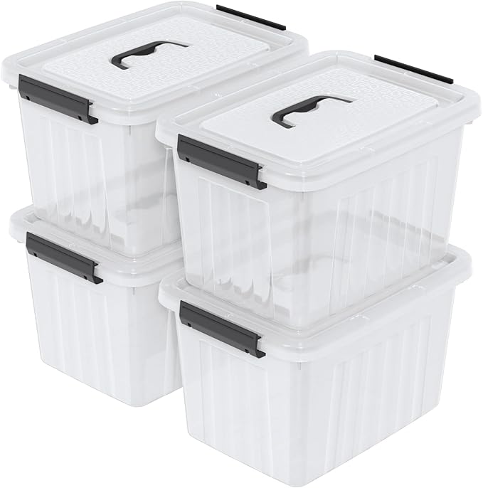 18 Quart Storage Boxes, 4-Pack Clear Plastic Storage Bins with Lids