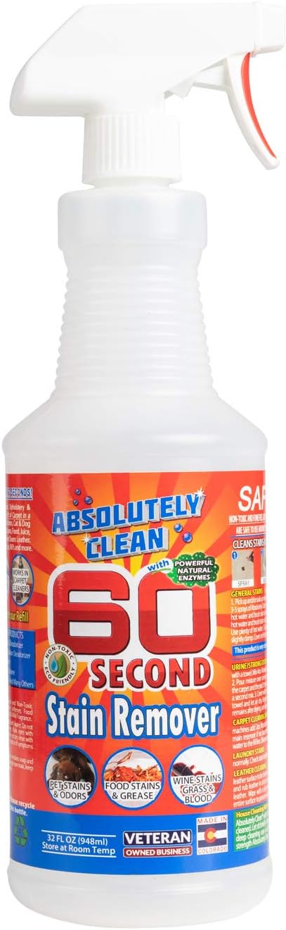 Amazing 60 Second Stain Remover - Commercial Strength - Powerful, Natural Enzymes Remove Food, Grease, Pet Stains & More - Non-Toxic/Eco Friendly - USA Made (32oz Spray Bottle - Save 25%)