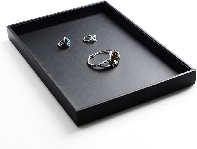 Oirlv Black Leather Jewelry Display Flat Tray Perfume Accessories Trinket Watch/Earring/Ring Storage Organizer