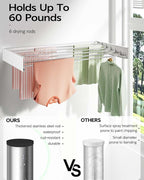 Wall Mounted Clothes Drying Rack 40 inches, Foldable Wall Mount Laundry Rack Folding Indoor, Drying Rack Clothing Collapsible, Hidden Space Saver with Wall Template, 6 Rods, White