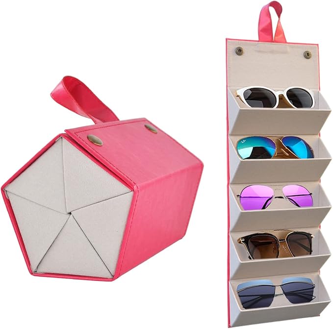 Kenpal Sunglasses Storage Organizer Holder Foldable Travel Case with 5 Slot Compartments for Multiple Glasses