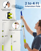 32PCS Paint Roller Kit with Extension Pole - 2 to 4 FT Pole, 4 inch 9 inch Paint Rollers, Paint Brushes for Walls, Painters Tape & Drop Cloth, Microfiber Roller Covers for Professional Painting