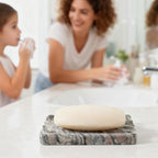 Soap Holder for Bathroom, Black Marble Soap Dish for Kitchen Countertop, Soap Tray with Creative Wavy Design, Soap Saver for Bath Tub, Sponges, Italian Natural Stone