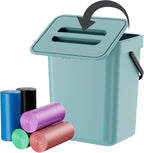 Compost Bin Kitchen, Bring 5 Rolls (100) of Garbage Bags, for Use on Countertops or Under Sinks, Hanging Trash Can with Lid, for Cupboard/Bathroom/Bedroom/Office/Camping(Bule 0.8 Gallon/3L)