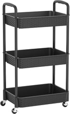 MOYIPIN 3-Tier Plastic Rolling Utility Cart with Handle,Utility Storage Cart for Office, Living Room, Kitchen,Movable Storage Organizer Shelves,Black