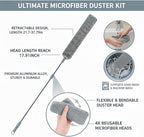 Retractable Gap Dust Cleaner - Ultra-Thin Flexible Duster with 4 Washable Microfiber Pads, Extendable Pole for Under Refrigerator, Blinds, Appliances, and Hard-to-Reach Areas Cleaning Tool