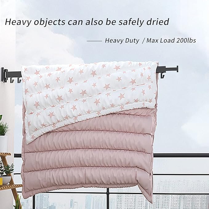 PLKO Retractable Clothes Drying Rack,Wall Mounted Clothes Hangers， Space Saver Laundry Drying Rack for Balcony,Laundry,Bathroom,Patio and Bedroom (3-Pole Black)