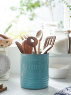 DOWAN 7.2″ Extra Large Kitchen Utensil Holder - Farmhouse Utensil Holder for Countertop - Ceramic Utensil Crock with Protection Cork Mat - Kitchen Decor & Housewarming Gift (Turquoise)