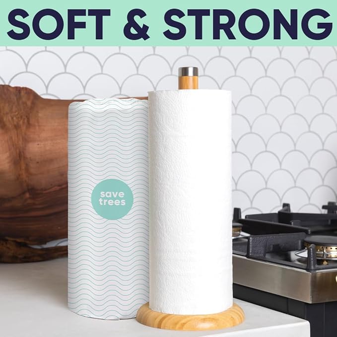Save Trees Bamboo Paper Towels 6pk - 750 Sheets Paper Towels Rolls Ultra Absorbent & Durable Eco-Friendly - FSC-Certified, totally Plastic-Free, and Vegan