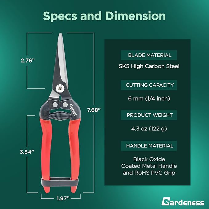 Gardeness 12 PCS Straight SK5 Steel Pruning Shear Garden Scissor Flower Leaf Trimmer Floral Fruits Picking Ultra Sharp Gardening Snips Bonsai Cutter Durable Effort-saving Clippers, Hand Pruners