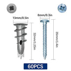 Self Drilling Drywall Anchors with Screws Kit Metal Wall Anchors for Drywall Dry Wall Anchors and Screws Kit 60Pcs Heavy Duty Sheetrock Anchors for Hanging Bathroom Kitchen Accessories