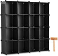 Whitmor 16 Cube Closet Organizers and Storage, Stackable Plastic Closet Shelves with Hooks & Mallet, DIY Clothes Organizer, Cube Bookshelf, Portable Storage Organizer for Bedroom, Home, Office, Black