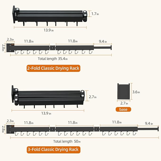 Foldable Clothes Drying Rack, 3 Fold Laundry Drying Rack Wall Mount, [No Drilling] Folding & Durable Space Saver for Laundry, Balcony, Bathroom, Patio, Dormitory, Apartment-White