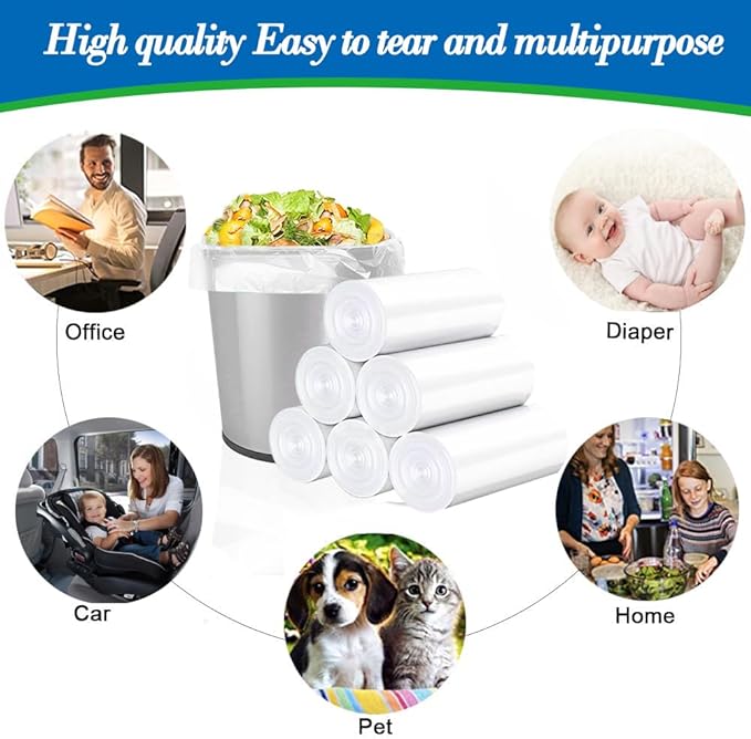 9 Gallon 60pcs Clear Trash Bags Strong Clear Garbage Bags, Bathroom Trash Can Bin Liners, Plastic Bags for Office Home Kitchen, Waste Basket Liner, Fit 30 Liter, 8,9 Gal(9G60-Clear)