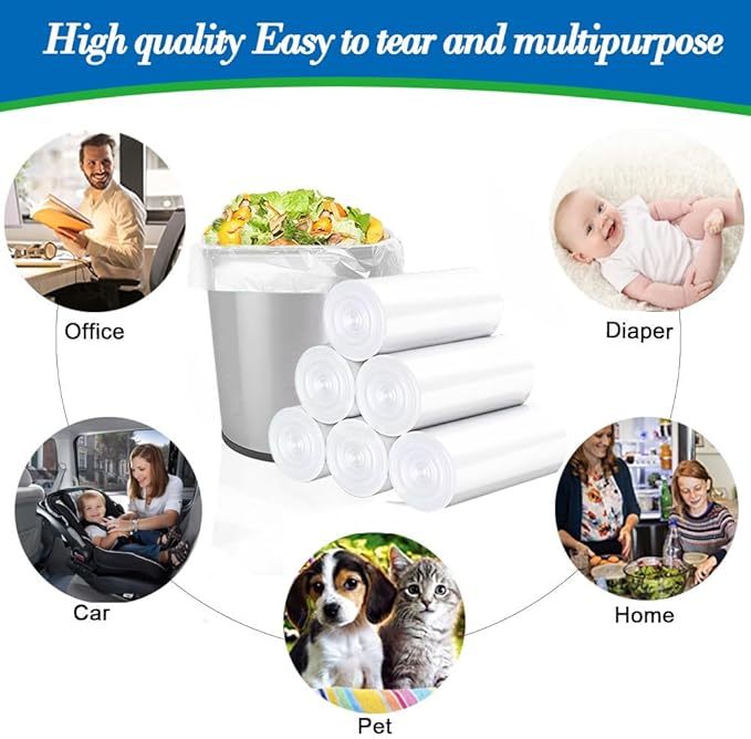 10 Gallon 60pcs Medium Clear Trash Bags Strong Clear Garbage Bags, Bathroom Trash Can Bin Liners, Plastic Bags for Office Home Kitchen, Waste Basket Liner, Fit 30 Liter, 10 Gal(10G60-Clear)