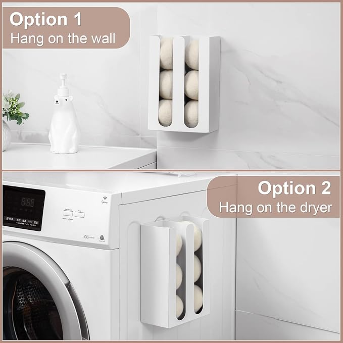 Magnetic Dryer Ball Holder for Laundry Room,Iron Dryer Ball Dispenser for Laundry Storage Container,Laundry Dryer Balls Organizer,Magnetic Dryer Ball Basket,Laundry Room Organizer,White(No Balls)