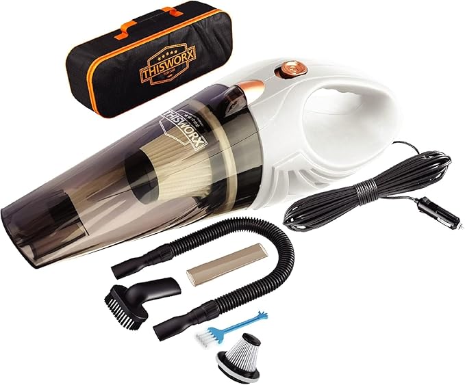 ThisWorx Car Vacuum Cleaner - Portable Handheld Mini Vacuum Cleaner W/ 16ft Cord, Bag, & Attachments - Small Vacuum for Car, RV, Boats, Travel