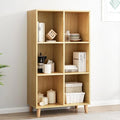 IOTXY Open Cube Low Bookcase - 3-Tier Freestanding Storage Display Cabinet Organizer with Legs for Home Office, 6-Cubes Open Shelf Short Bookshelf, Oak