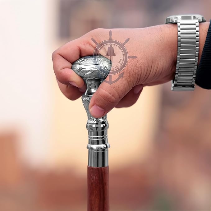 Deluxe Walking Sticks | Rosewood Crafted Cane with Solid Brass Chrome Decorative Bars | Nagina International