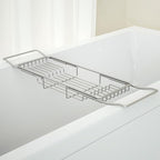 Stainless Steel Bathtub Caddy Tray, Expandable Bath Tub Table, Adjustable Bathroom Tray, Bath Organizer Tub Shelf,Silver,26.8~35.4in