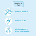Begley's 3-in-1 Wrinkle Remover, Quick Fix Wrinkle Release, Static Cling Remover, Odor Eliminator and Fabric Refresher Spray - USDA Certified Biobased - Fragrance-Free, 16 oz, 2 Pack