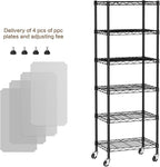Golpart Small 6 Tier Shelves Storage Wire Shelving Unit Metal Shelf Adjustable Organizers Storage Shelving with Wheels for Bathroom Laundry Room Kitchen Pantry12”D x 18”W x 61.6”H Black
