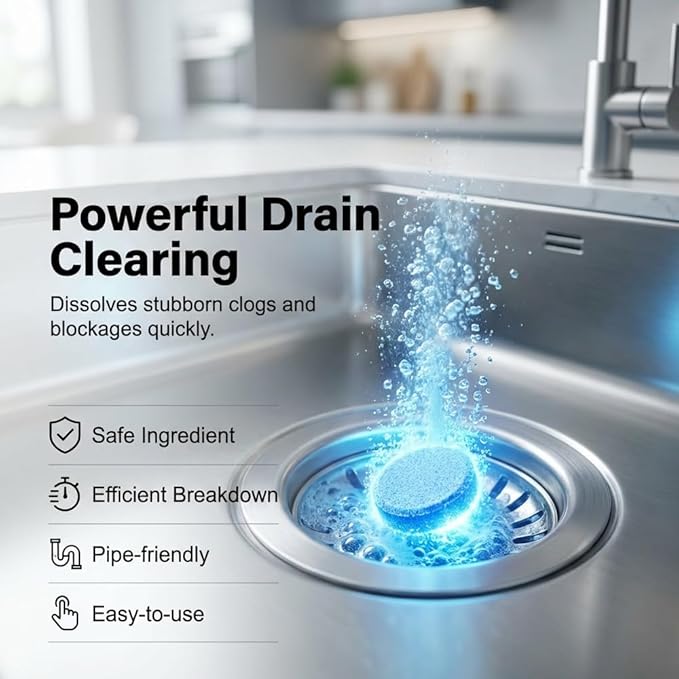 Strong Drain Effervescent Tablet, 2026 New Disposal Cleaner Tablets Eliminator Quickly Eliminates Odors, Sink Smell Effervescent Tablets, Sink Drain Cleaner for Sewer, Toilet and Septic Tank (3)