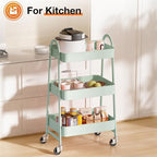 3-Tier Metal Rolling Utility Cart, Small Rolling Cart Kitchen Trolley Bathroom Laundry Room Bar Office Shelves Storage Organizer Shelving Unit with Caster Wheels for Narrow Places, Green