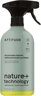 ATTITUDE All-Purpose Cleaner Spray, Natural Origin Ingredients, EWG Verified, Ammonia-Free, Removes Fingerprints, Dust and Dirt, Streak-Less, Geranium & Lemongrass, 26 Fl Oz