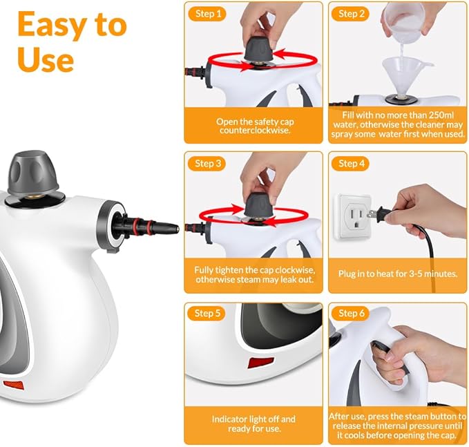 Handheld Pressurized Steam Cleaner with 12 pcs Accessories, Portable Steamer for Cleaning, Steam Cleaner for Home Use, Steamer for Cleaning Car, Furniture, Floor, Upholstery, Grout and Tile, Deep Gray