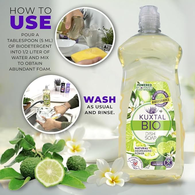 KUXTAL Dish Soap Liquid – 3 Pack | Biodegradable Formula Certified by OECD 301-A | Eco-Friendly with Natural Ingredients | Gentle on Hands | Citrus Scent | 27.7 fl oz Each