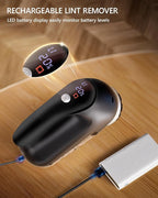 Electric Fabric Shaver with LED Display, 2-Speeds Lint Remover, Rechargeable Sweater Shaver, Fuzz Pill Bobble Remover for Fabric Fleece Curtains Clothes, Black