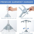 Garment Steamer Rack & Garment Ironing Glove for Clothes,Adjustable Steamer Stand for Clothes,Adjustable Garment Hanger Standing,Foldable Iron stand with Ironing Glove for Steaming Clothes(32-63 Inch)