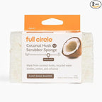 Full Circle Coconut Scrubber Sponges, Pack of 2 – Dual-Sided, Plant-Based Sponges Made with Coconut Shells, Cellulose & Recycled Materials, Safe for Nonstick Cookware