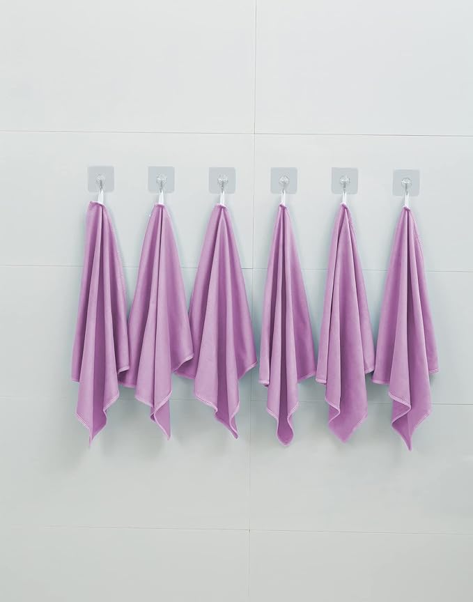 6 Pack Microfiber Glass Cleaning Cloth, 16 Inch X 16 Inch, Lint Free Quickly Clean Window, Glasses, Windshields, Mirrors, and Stainless Steel, Pink