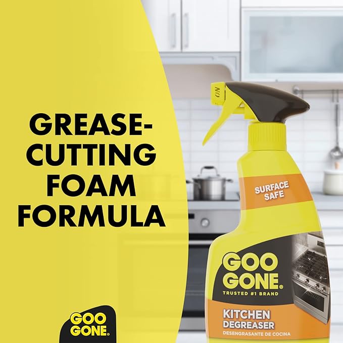 Goo Gone Foaming Kitchen Degreaser- Removes Baked-On Food, Grease, Splatter and Grime, 2 PACK 28 oz