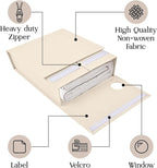 2 Pack Bed Sheet Organizer and Storage, Foldable Storage Bed Sheet Organizer for Linen Closet with Viewing Window & Label for Bedding Sheets & Blankets (Queen & King Size) Cream