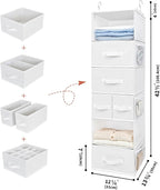 GRANNY SAYS Hanging Closet Organizer and Storage, 6 Shelf Clothes Organization with Drawers, 6 Side Pockets Closet Hanging Shelves for Bras, Socks, Underwear, Nursery Room, Wardrobe, White, 1-Pack