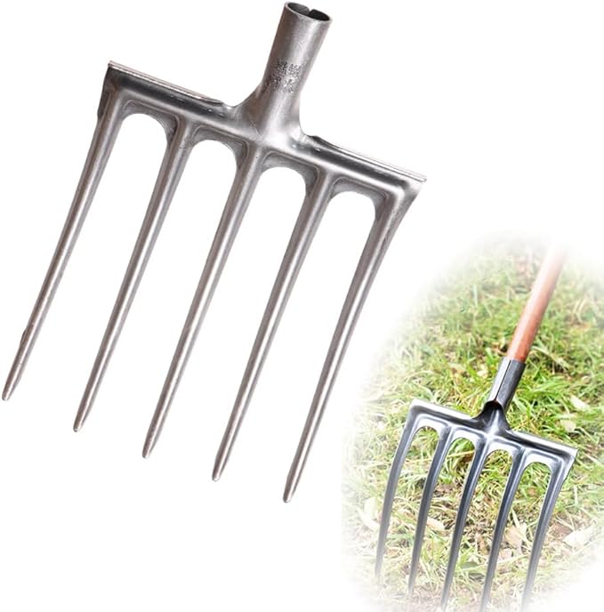 Pitch Fork Head for Garden, 5-Tine Spading Digging Fork Head, Hay Manure Mulch Fork Replacement Head, Metal Pitchfork Head for Ardwork, Farming, and Outdoors