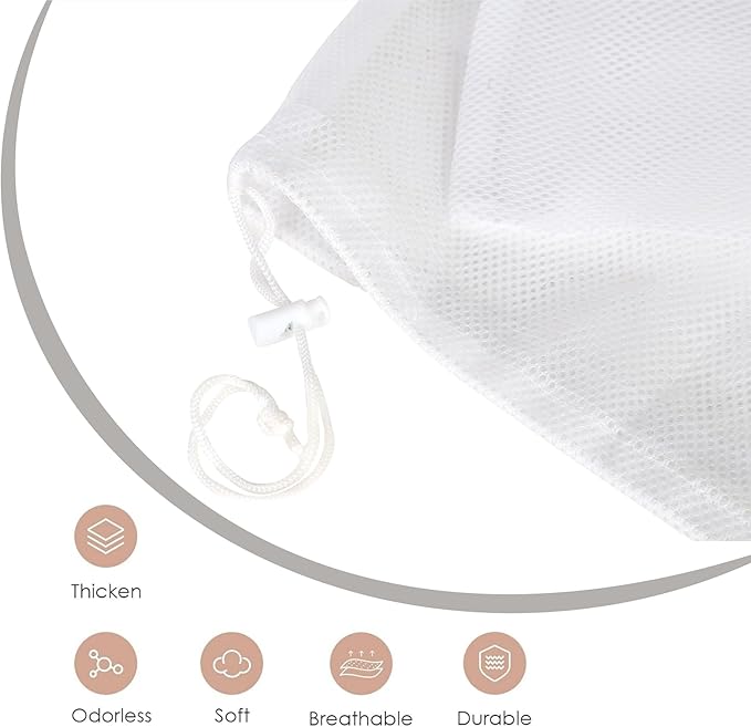 2 Pack Large Mesh Laundry Bag, 24×36 inch Heavy Duty Mesh Laundry Bags Drawstring Lockable, White Laundry Hamper Liner, for Factories, College, Travel, Dorms, Family and Apartment Dwellers
