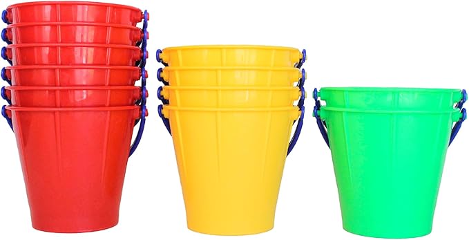 Spielstabil 12 Pack Large Sand Pail Beach Toy (6 Red, 4 Yellow, 2 Green) - Holds 2.5 Liters - Made in Germany