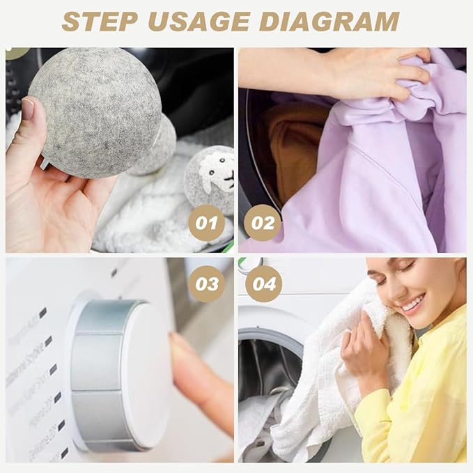 Wool Dryer Balls 6 Pack Reusable Laundry Drying Ball New Zealand Natural Fabric Softener Reduce Clothing Static and Wrinkles