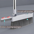 SDSM Broom with Dustpan Combo Set, 4 in 1 Multifunctional Broom and Dustpan with 52" Long Handle, Concealed Squeegee and Cleaning Brush, for Clean Home Kitchen Bathroom Office, Indoor Outdoor Floor