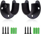 Rise Age Stainless Steel Closet Rod Brackets, 1 Inch Diameter Support 2 Pcs, Heavy Duty Curtain Rod Holder, Black End Support With Screws