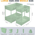 2 Pack Under Sink Organizer, Under Bathroom Cabinet Organizer with Hooks Hanging Cup, Multi-Purpose Storage Shelf for Kitchen Bathroom (Green, XL)