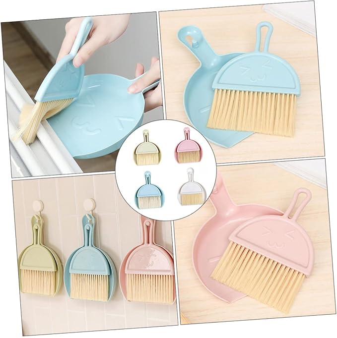 4 Sets Mini Dust Brush and Dustpan Multi Function Handheld Cleaning Accessory for Quick Cleanup Desks Countertops and Pet Areas Compact Broom and Dustpan